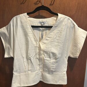 Boxy Short Sleeve Cream Blouse